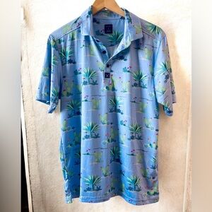 Con.struct Quick Dry Performance Polo | Size Medium | Blue Cactus Desert Golf